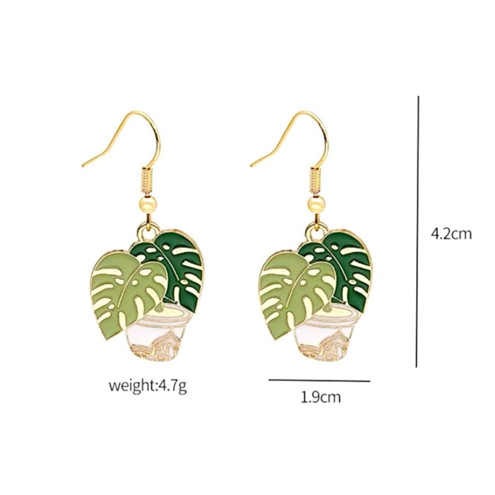 🌿 Plant Lady Beautiful Monstera Leaf Dangle Earrings Green & Gold🌿 - Picture 2 of 10